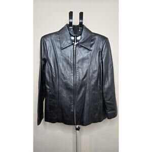 Jacqueline Ferrar Genuine Lambskin Leather Jacket Black Size Large